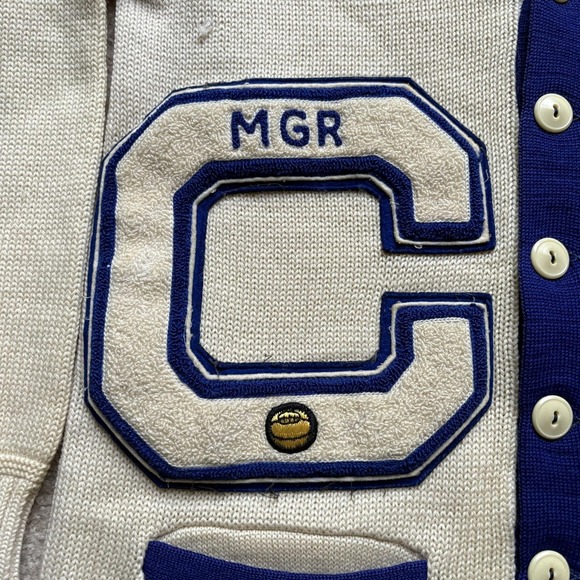 Vintage Falcons Letterman Sweater Mens Medium Cardigan Blue Chenille Patches 60s - Picture 9 of 16